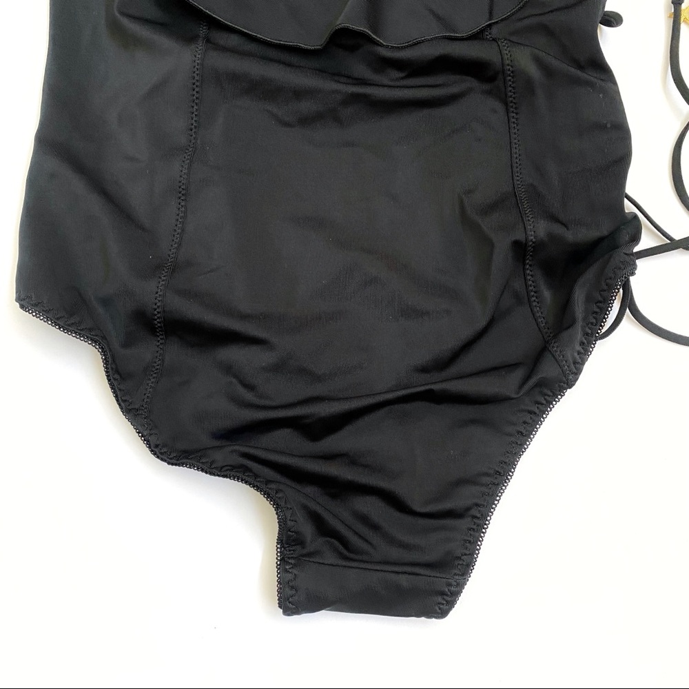 Empress Mimi black ruffle neckline 1 one shoulder lace up side swimsuit bodysuit - Picture 6 of 16